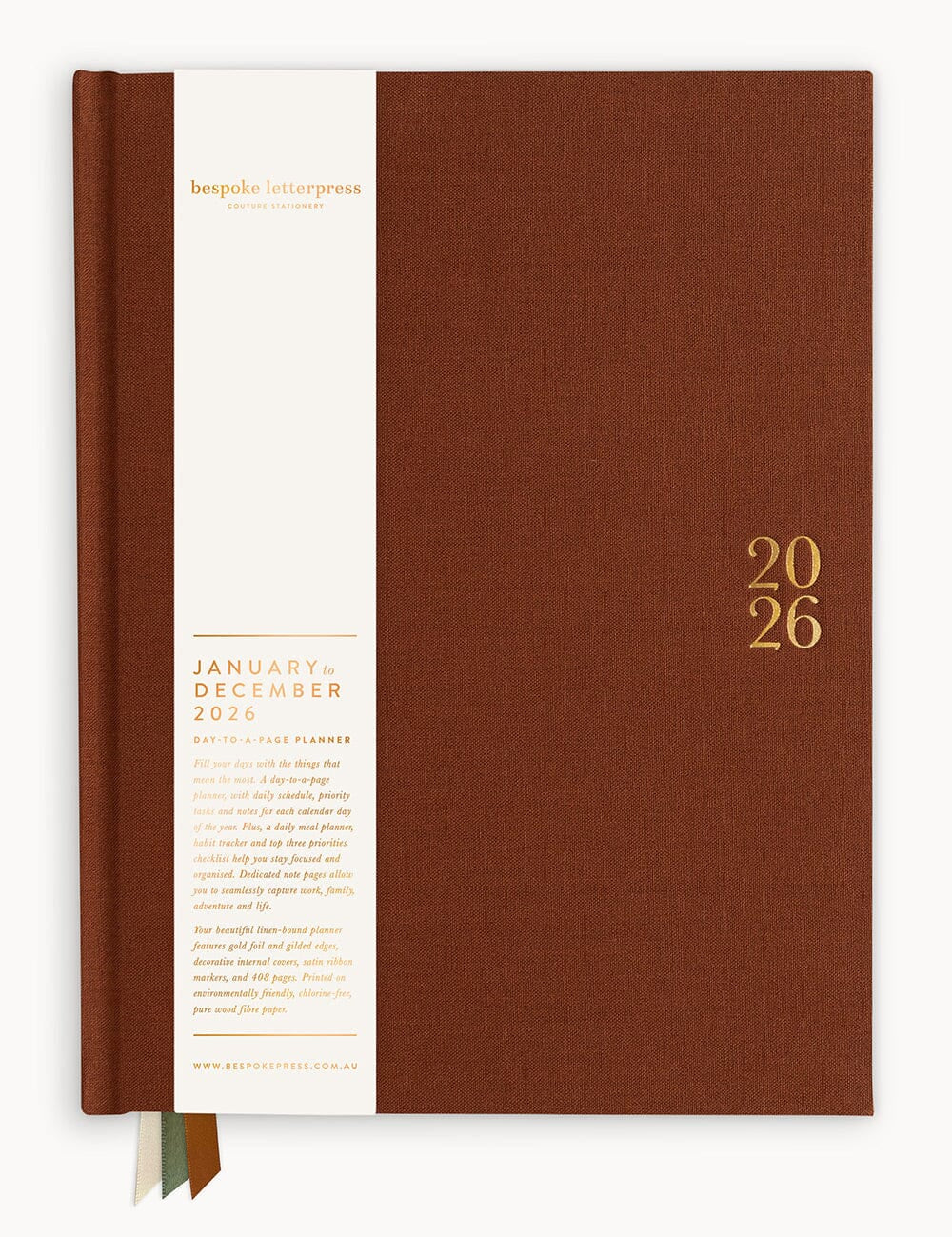 2026 Day to a Page Large Linen Bound Planner - Bronze - Pure Apotheca