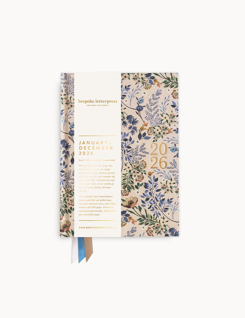 2026 Day to a Page Linen Bound Planner - Bluebuds - Pure Apotheca