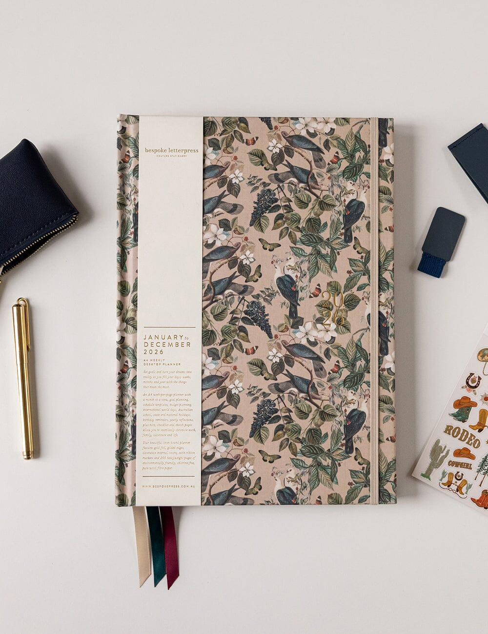 2026 Desktop A4 Linen Bound Planner - Botanical Grove - Pure Apotheca