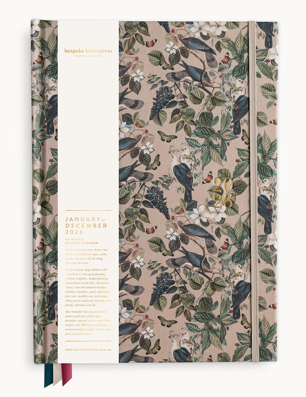 2026 Desktop A4 Linen Bound Planner - Botanical Grove - Pure Apotheca