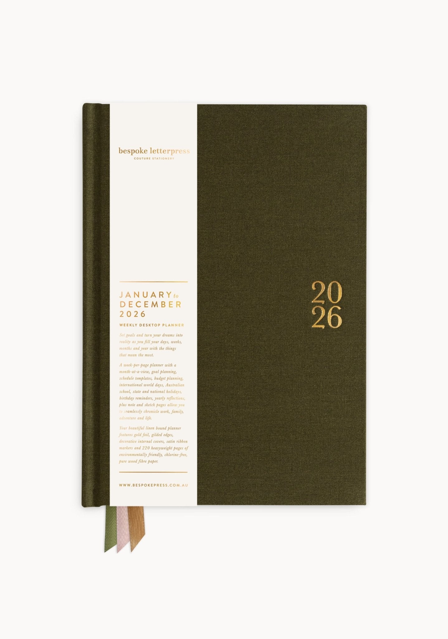 2026 Desktop Linen Bound Planner - Hunter Green - Pure Apotheca