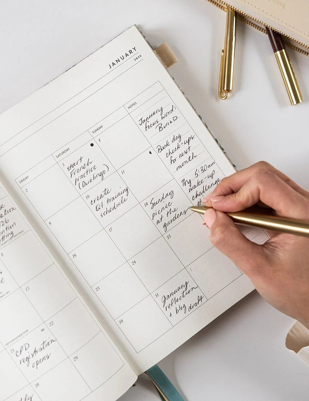 2026 Desktop Linen Bound Planner - Ivory Garden - Pure Apotheca