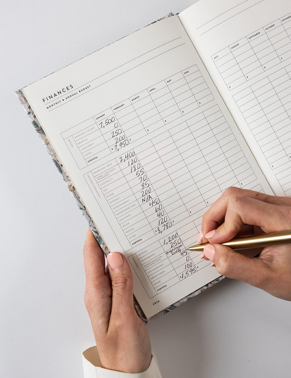 2026 Desktop Linen Bound Planner - Ivory Garden - Pure Apotheca
