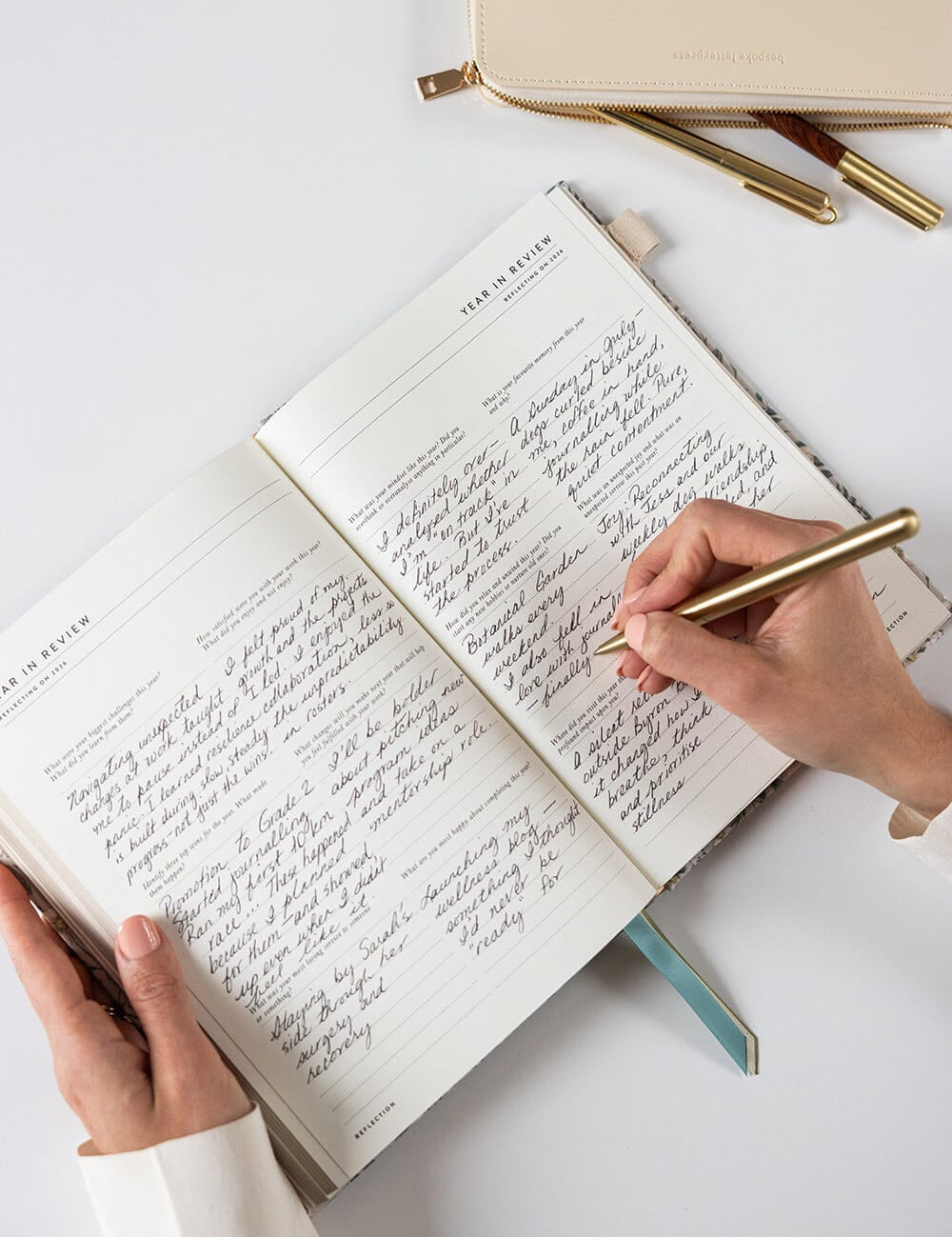 2026 Desktop Linen Bound Planner - Ivory Garden - Pure Apotheca