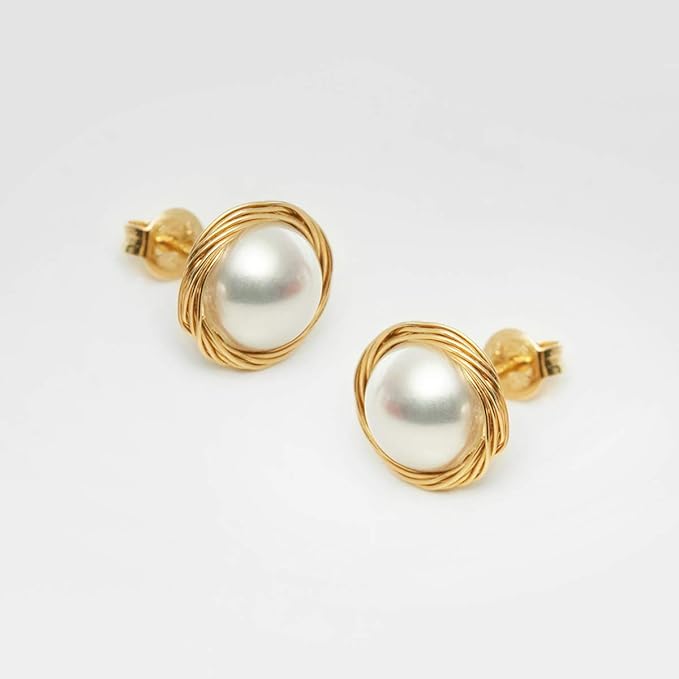 Annie Wire Wrapped Coin Pearl Earrings - Pure Apotheca