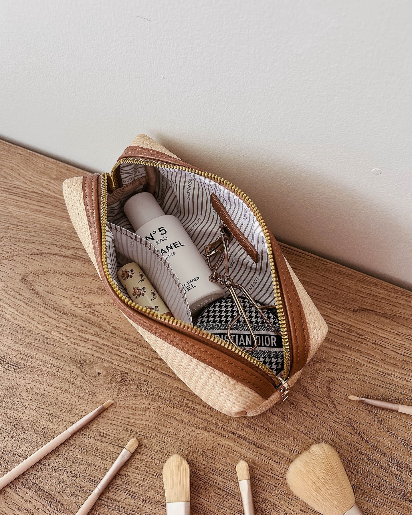 Brianna Makeup Bag with Brushes Natural/Tan - Pure Apotheca
