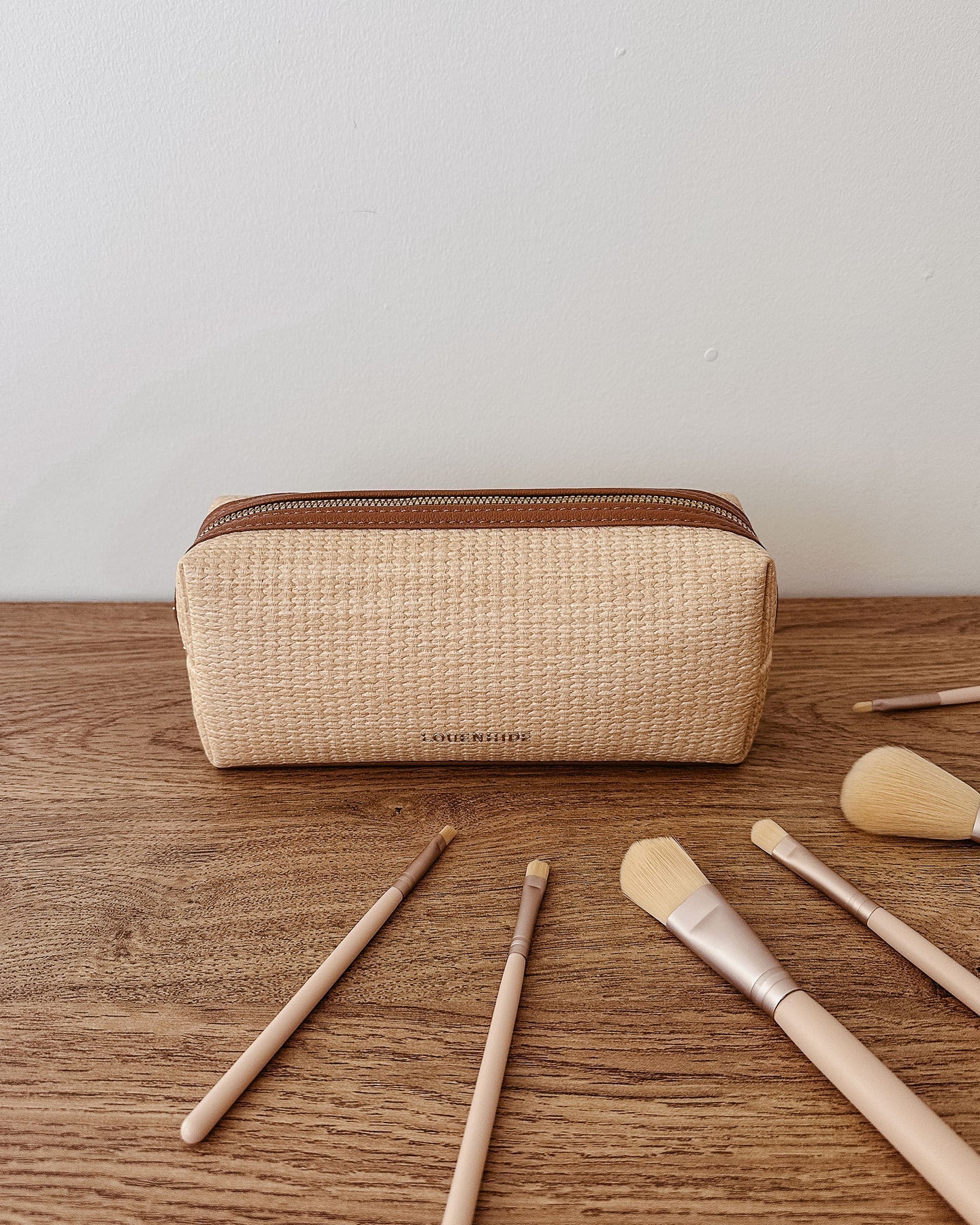 Brianna Makeup Bag with Brushes Natural/Tan - Pure Apotheca