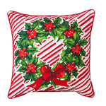 Candy Cane Stripe Holly Wreath Pillow 45x45cm - Pure Apotheca