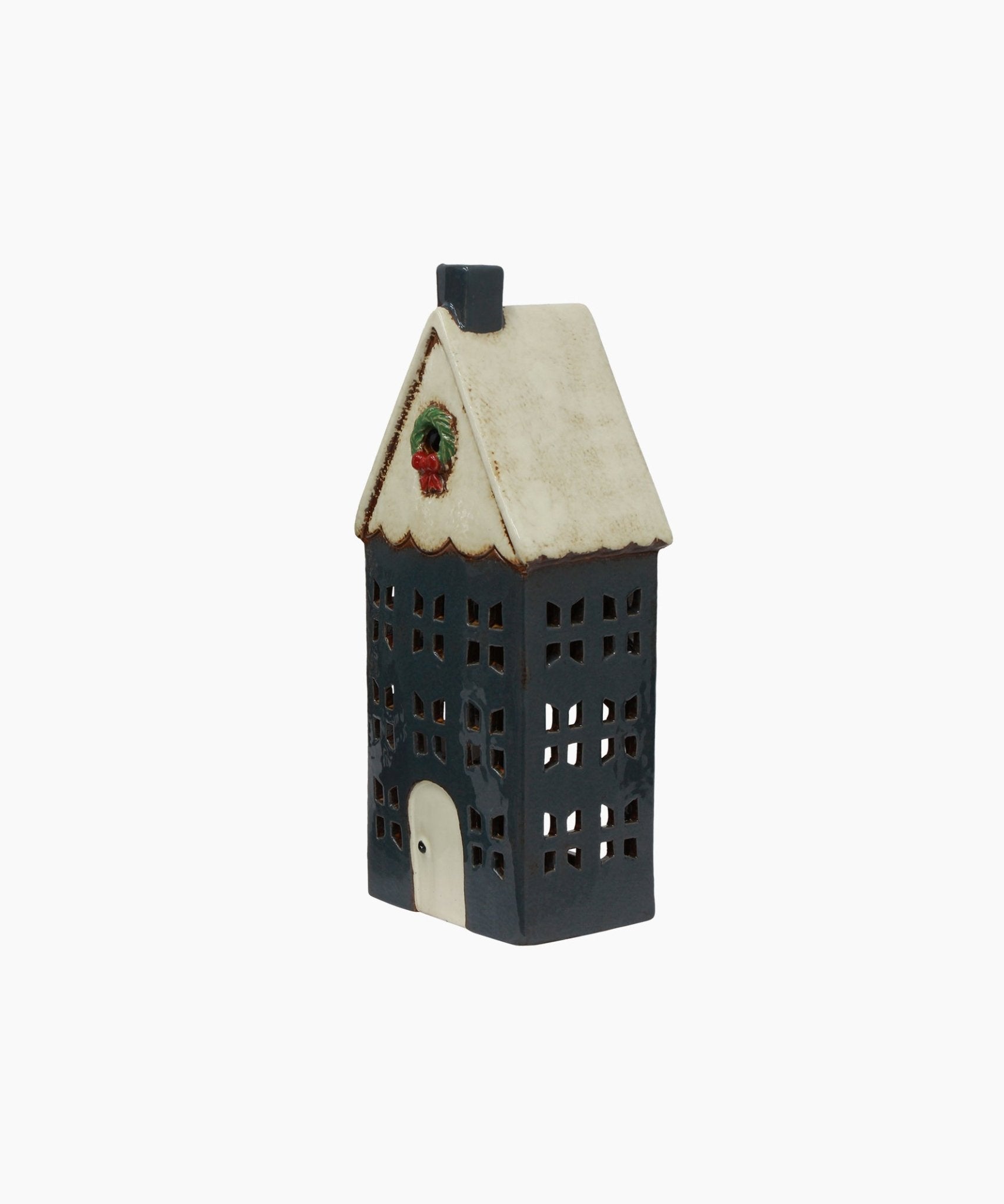 Christmas Tea Light House Blue with Wreath Large - Pure Apotheca