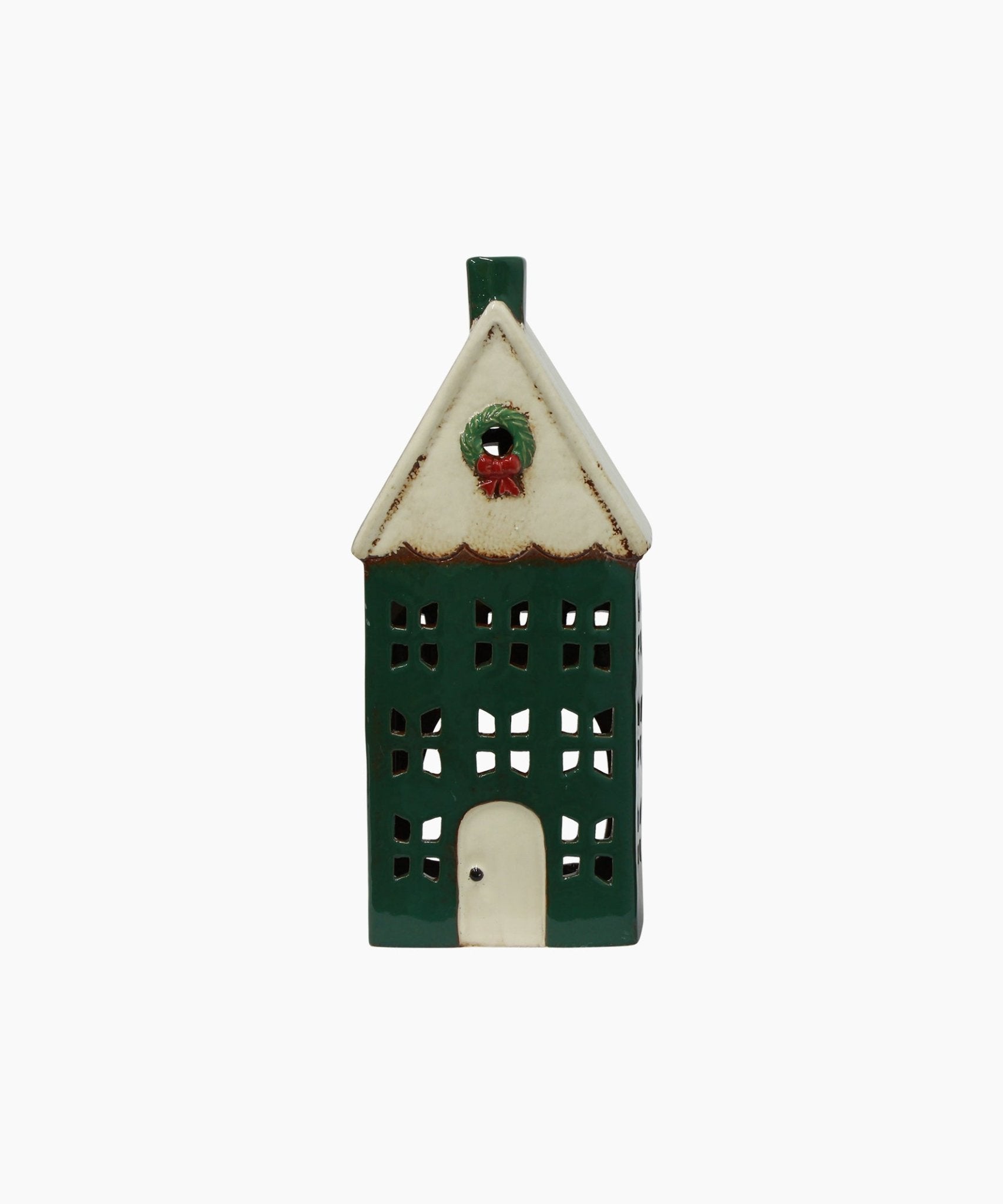 Christmas Tea Light House Green with Wreath Large - Pure Apotheca