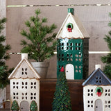 Christmas Tea Light House Green with Wreath Large - Pure Apotheca