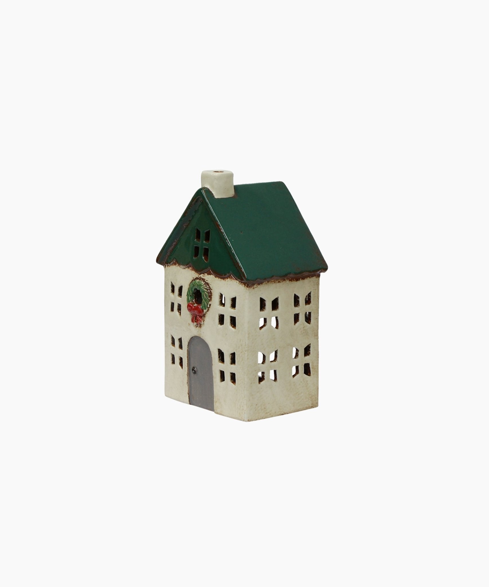 Christmas Tea Light House Green with Wreath Small - Pure Apotheca