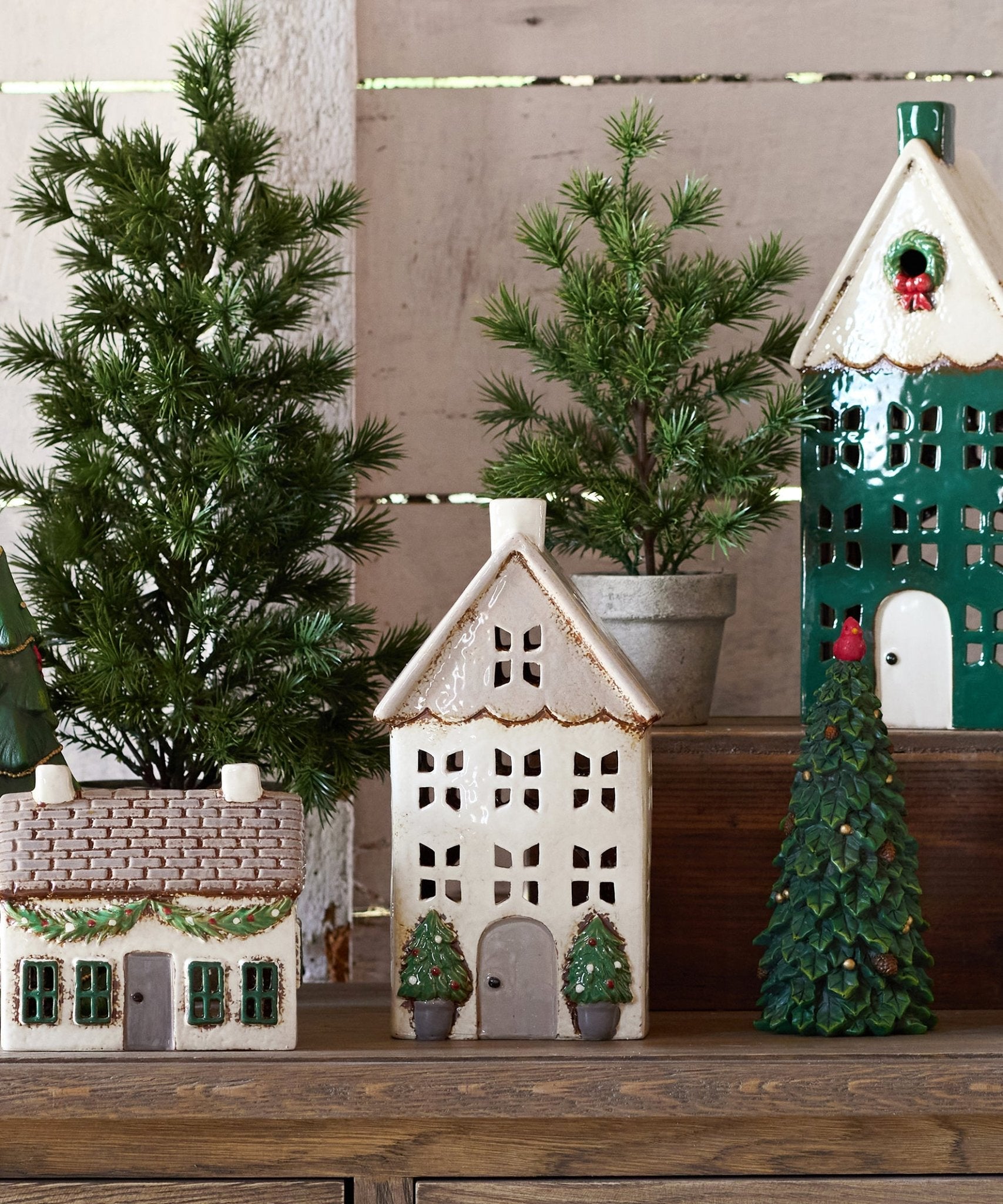 Christmas Tea Light House Stone with Pots Medium - Pure Apotheca