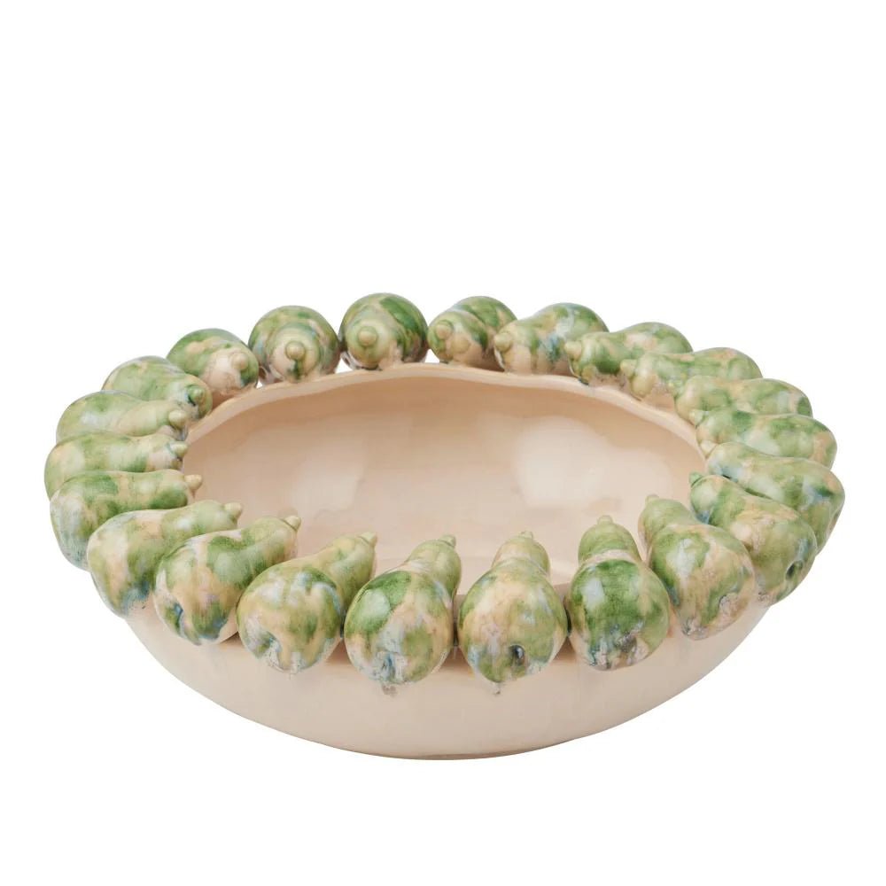 Corella Ceramic Bowl 37x13.5cm Ivory/Green - Pure Apotheca