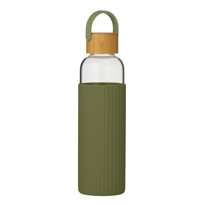 Costa Glass/Silicone Drink Bottle 600ml Olive - Pure Apotheca