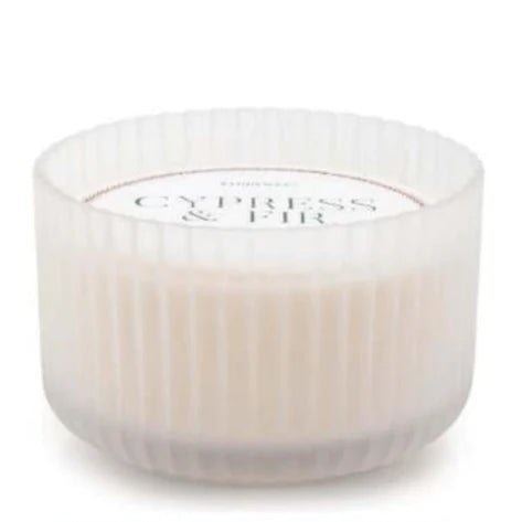 Cypress & Fir Frosted White Ribbed Candle LRG - Pure Apotheca