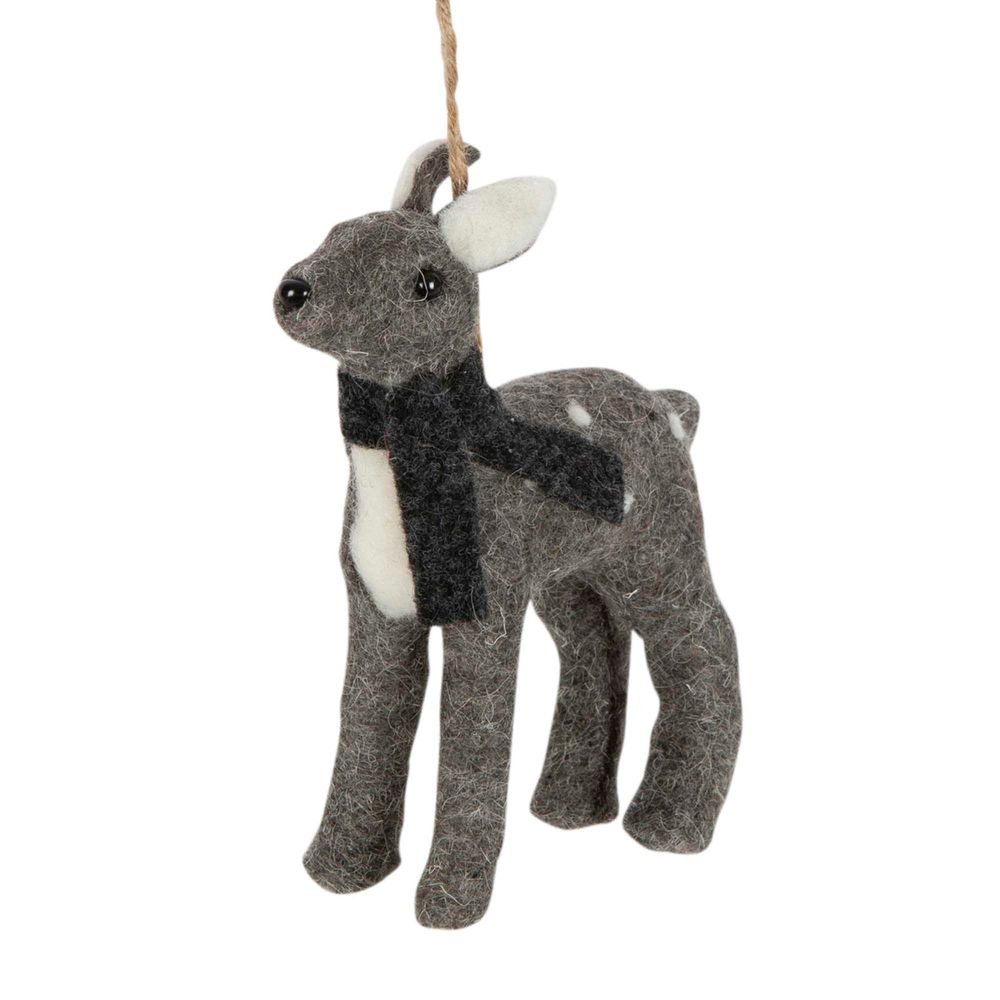 Dasher Felt Deer Tree Ornament Grey with Blue Scarf - Pure Apotheca