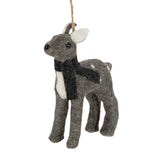 Dasher Felt Deer Tree Ornament Grey with Blue Scarf - Pure Apotheca