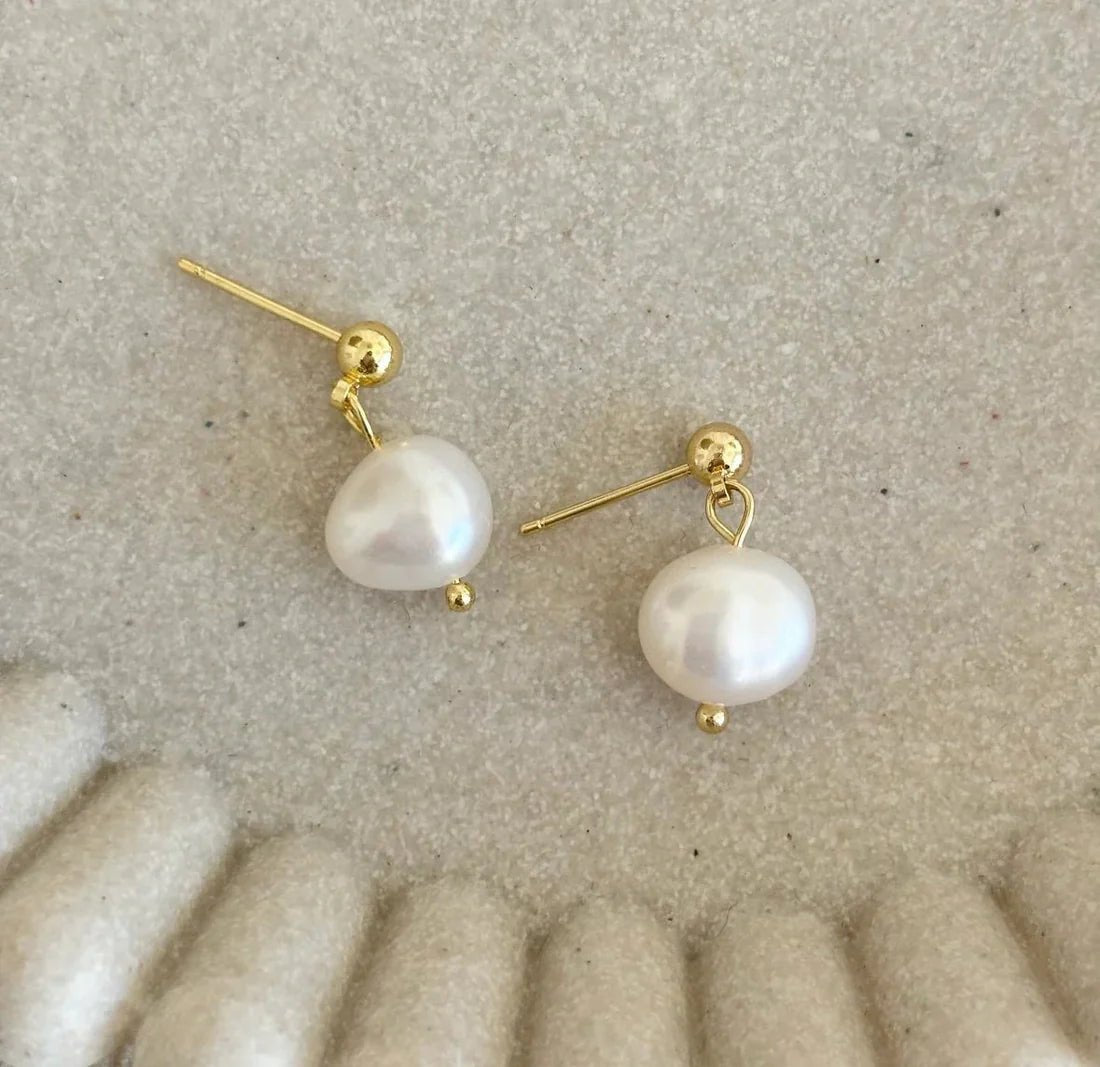Eva Pearl Drop on Gold Stud - Pure Apotheca