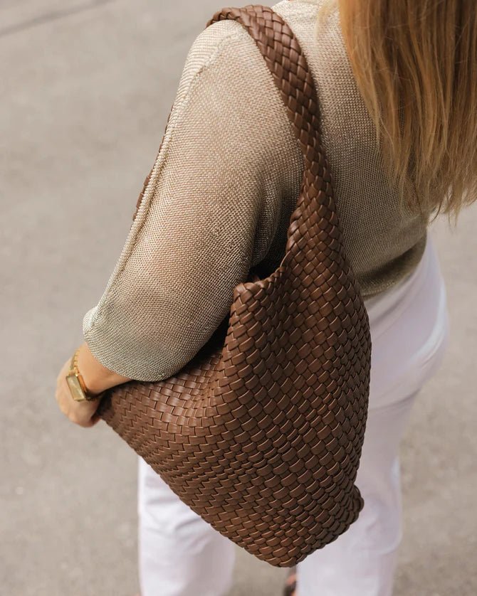 Gabby Woven Shoulder Bag Chocolate - Pure Apotheca