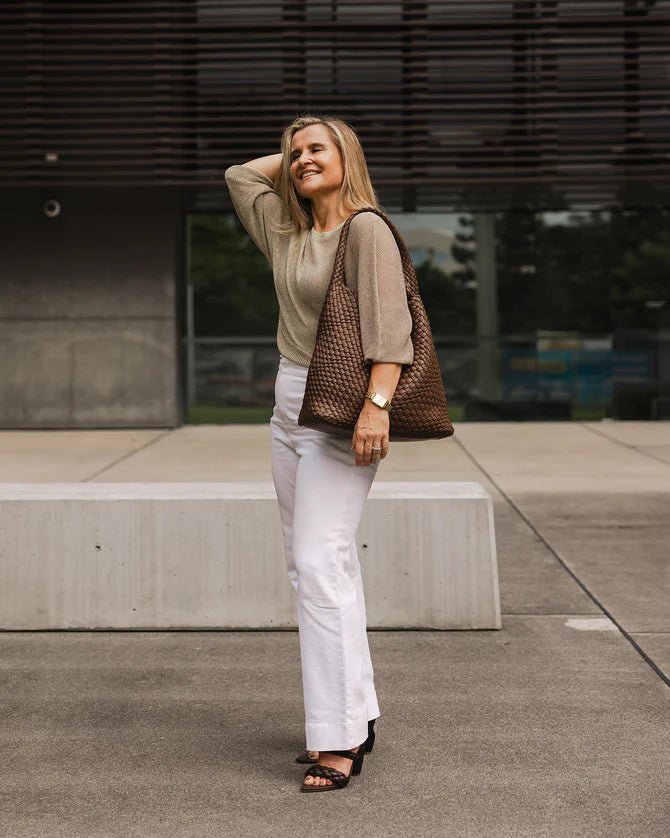 Gabby Woven Shoulder Bag Chocolate - Pure Apotheca