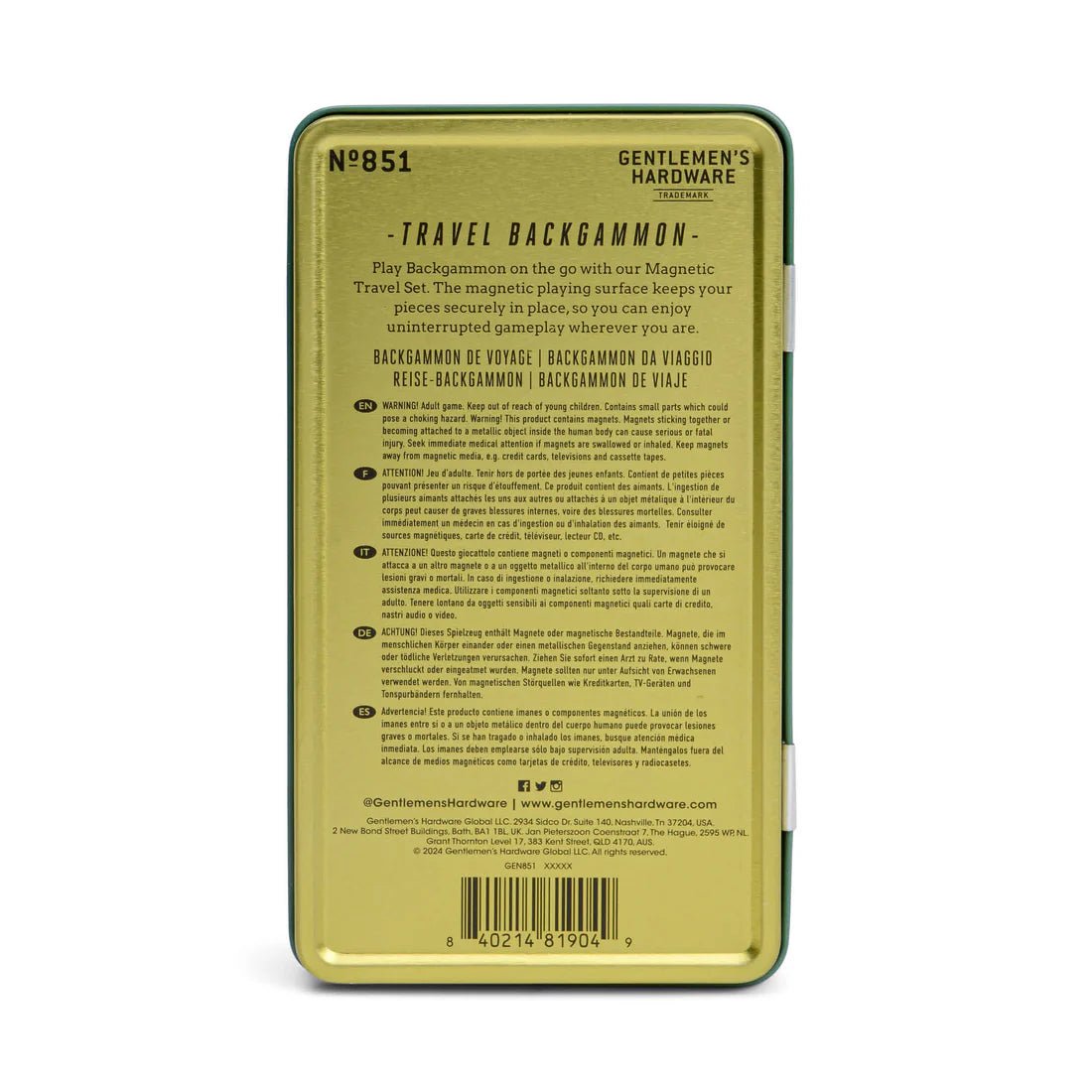 Gentleman’s Hardware Travel Backgammon - Pure Apotheca