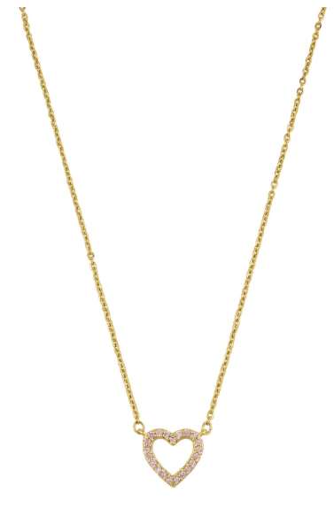 Gold Pink Crystal Heart Necklace - Pure Apotheca