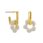 Gold Rectangle White Daisy Earring - Pure Apotheca
