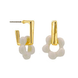 Gold Rectangle White Daisy Earring - Pure Apotheca