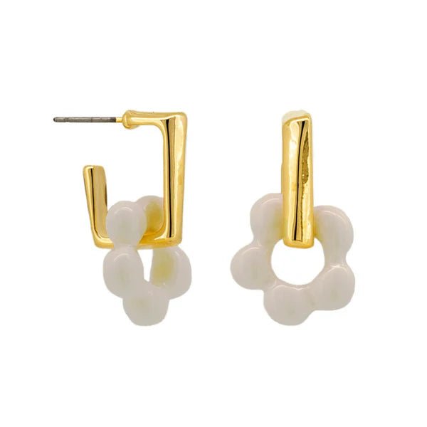 Gold Rectangle White Daisy Earring - Pure Apotheca