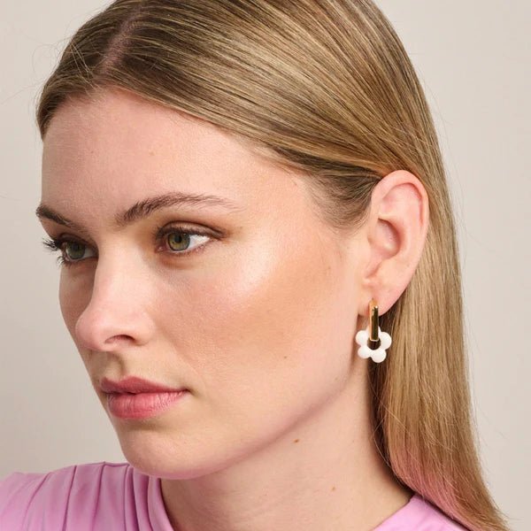 Gold Rectangle White Daisy Earring - Pure Apotheca