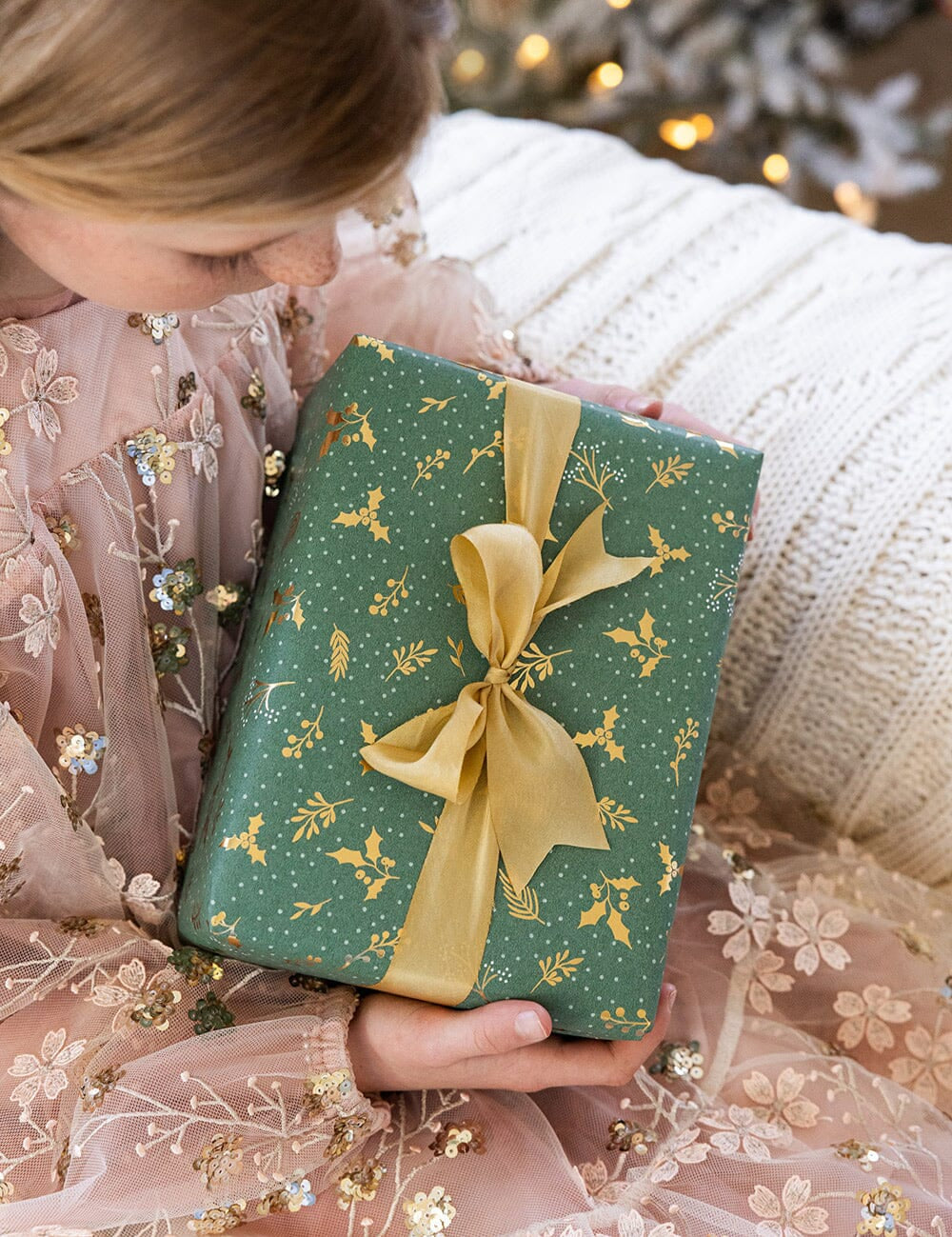 Golden Holly (Gold Foil) Gift Wrap Roll 3m - Pure Apotheca