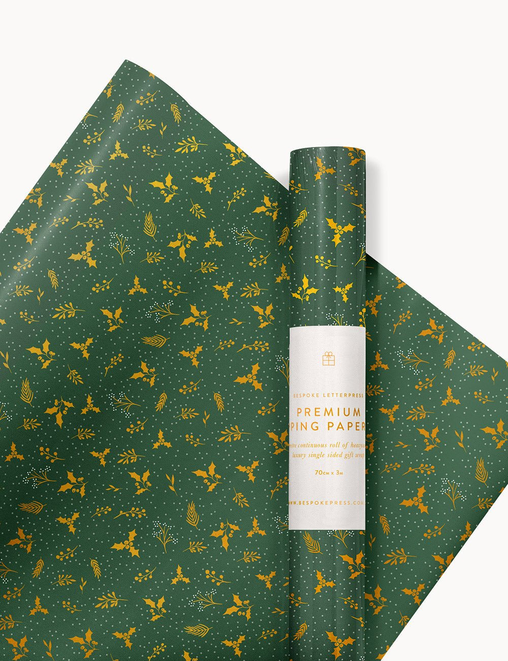 Golden Holly (Gold Foil) Gift Wrap Roll 3m - Pure Apotheca