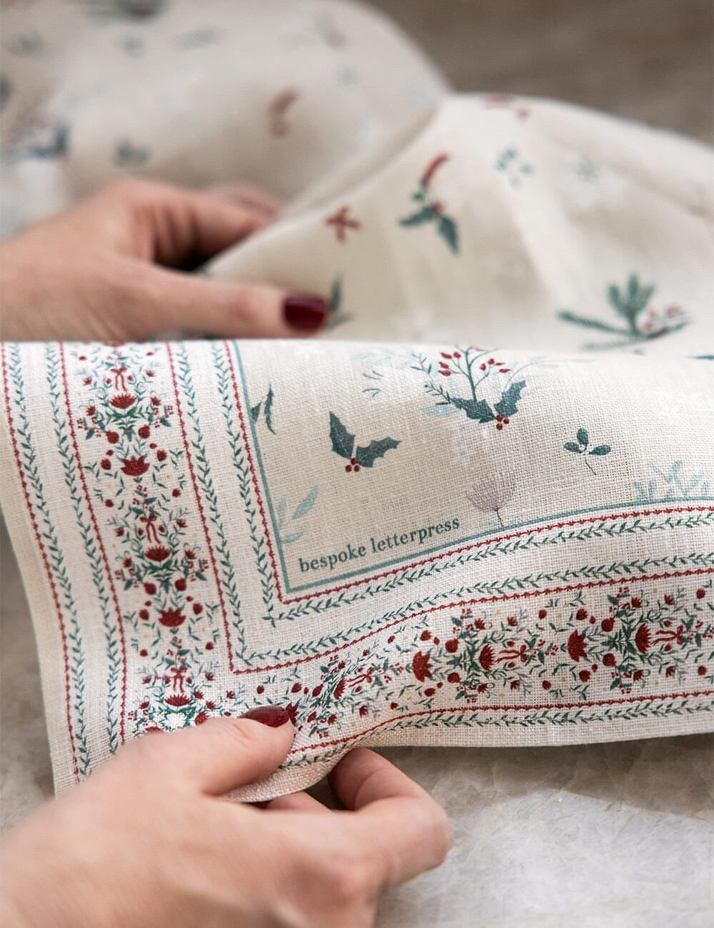 Heirloom Christmas Holly Tea Towel - Pure Apotheca