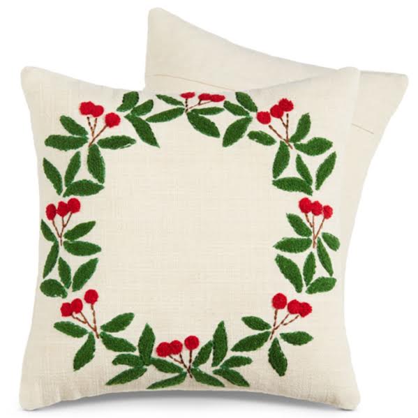 Holly Wreath Embroidered Pillow 30x30cm - Pure Apotheca