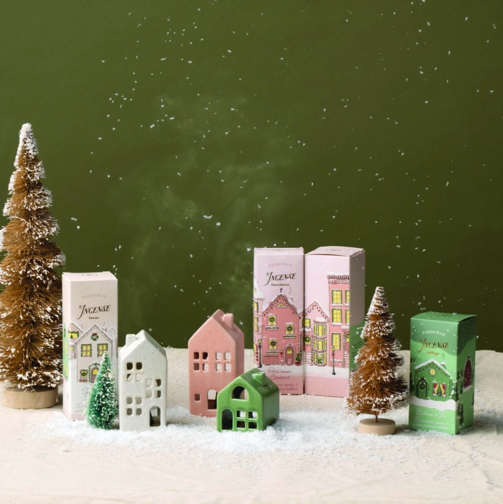 Incense Cone Holiday White Ceramic House Teakwood Tobacco - Pure Apotheca