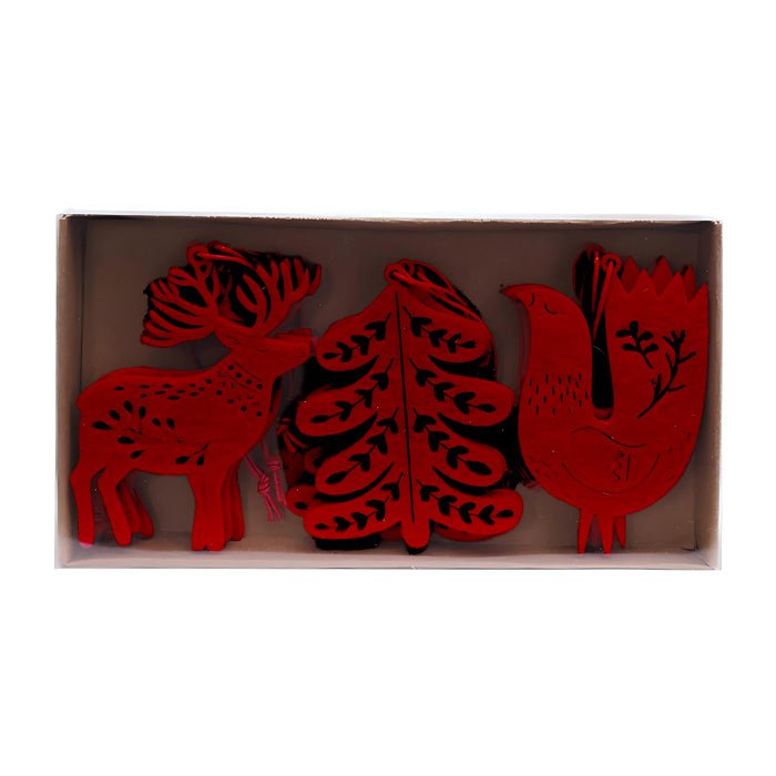 NORDIC CUTOUT FELT RED TREE DECORATIONS BOXED SET/9 - Pure Apotheca