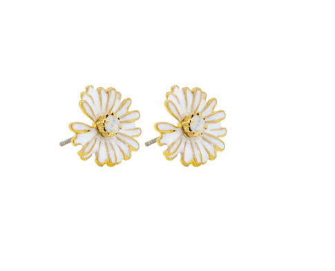 White Enamel Daisy Crystal Earring - Pure Apotheca