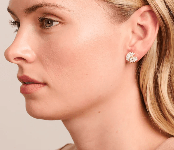 White Enamel Daisy Crystal Earring - Pure Apotheca
