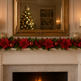 180cm Red Poinsettia & Apple Garland