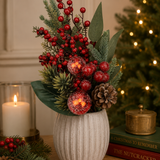 45cm Red Berry Pinecone Iced Bauble Spray