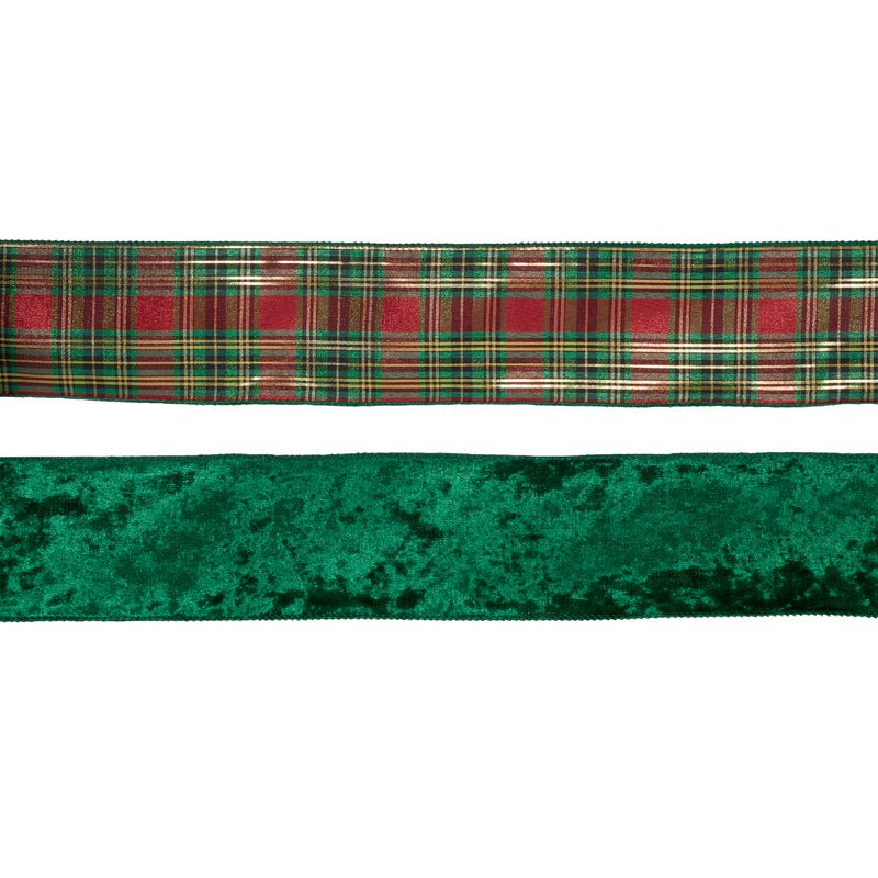 10 CM DOUBLE-SIDED GREEN AND TARTAN VELVET RIBBON - Pure Apotheca