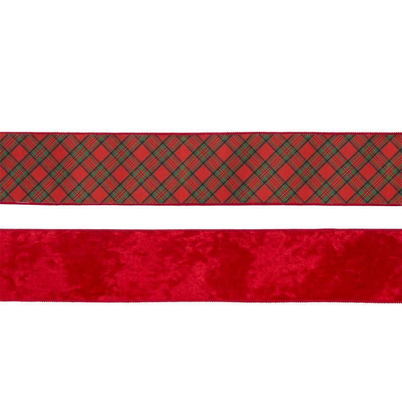 10 CM DOUBLE-SIDED RED AND TARTAN VELVET RIBBON - Pure Apotheca