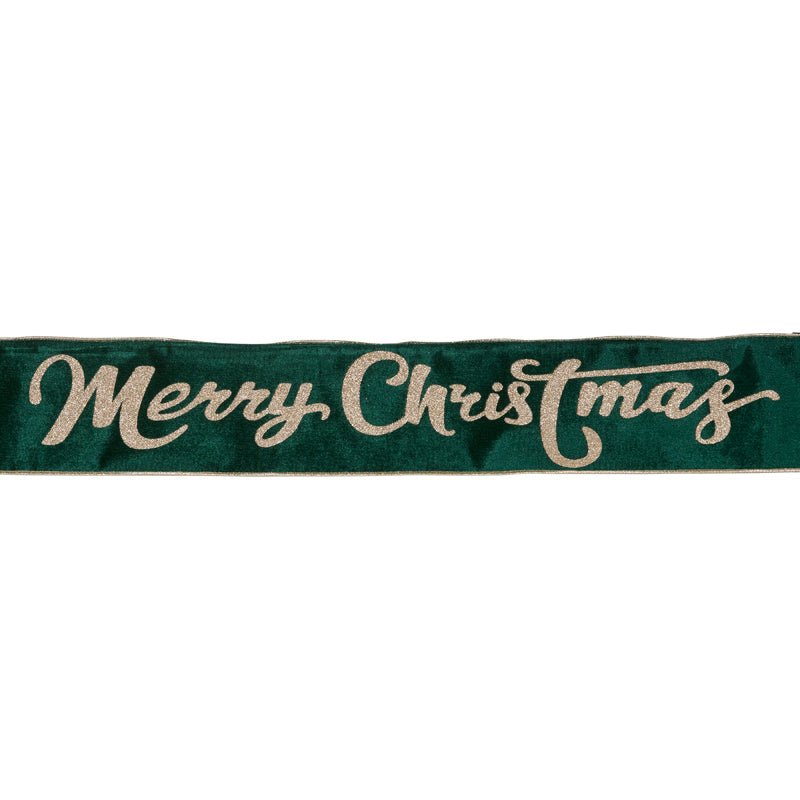 10 CM EMERALD GREEN 'MERRY CHRISTMAS' VELVET RIBBON - Pure Apotheca