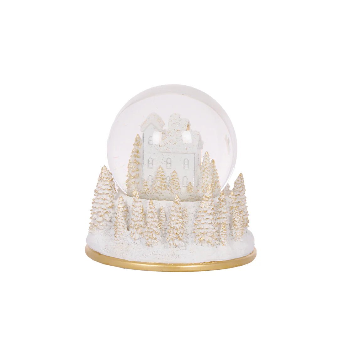 10 CM MUSICAL WHITE AND GOLD VILLAGE SNOW GLOBE - Pure Apotheca