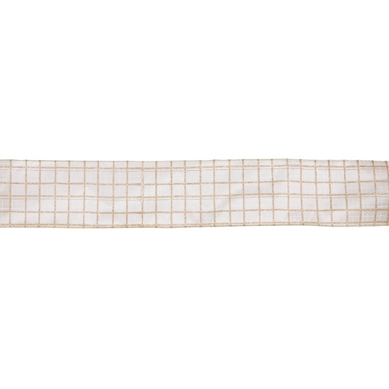 10 CM WHITE AND GOLD CHECK VELVET RIBBON - Pure Apotheca