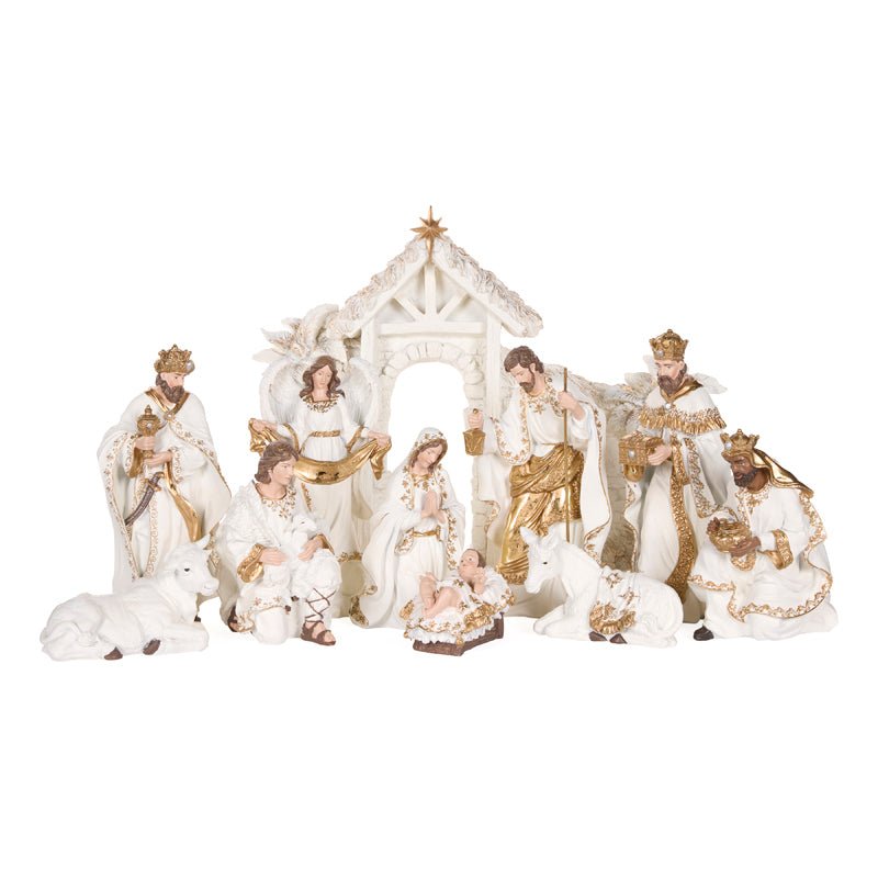 11 PIECE WHITE AND GOLD NATIVITY SCENE - Pure Apotheca