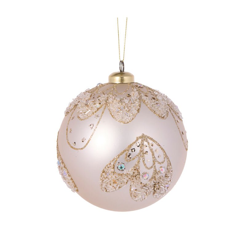12 CM MATTE CHAMPAGNE PIPED GLITTERED BAUBLE - Pure Apotheca