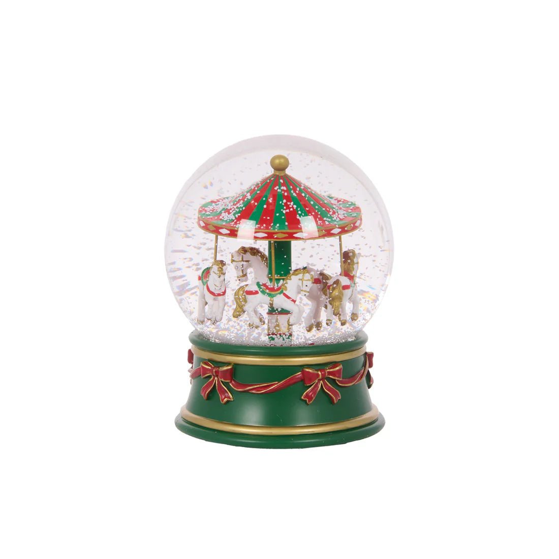 12 CM MUSICAL RED AND GREE MERRY - GO - ROUND SNOW GLOBE - Pure Apotheca