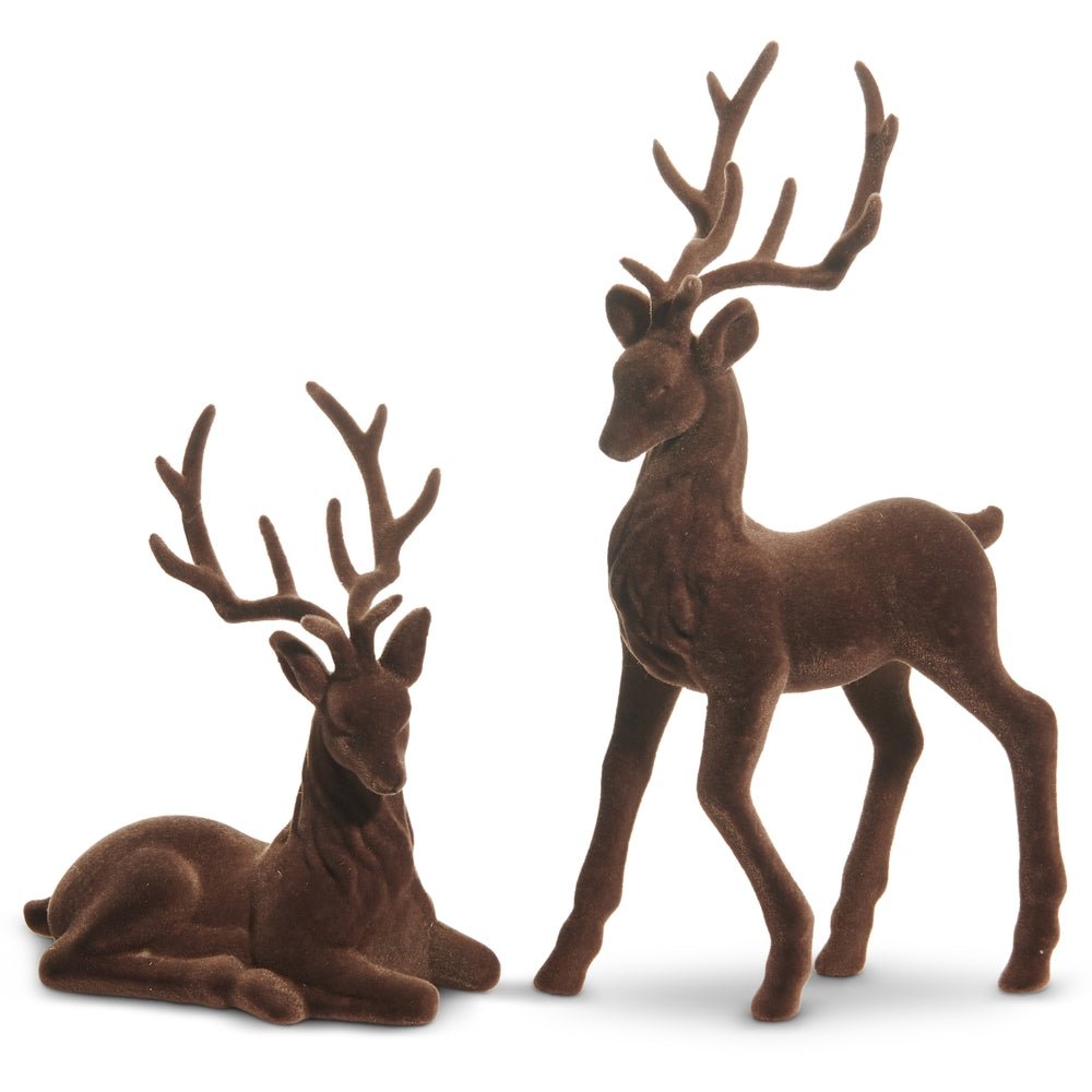 15" Brown Flocked Deer Set/2 - Pure Apotheca
